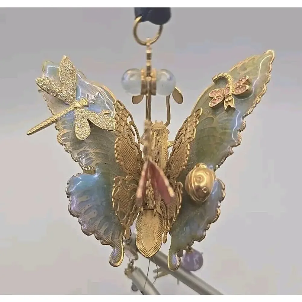 Kirks Folly Rhinestones Enamel Glitter Butterfly Fairy Wind Ornament Chime PB103